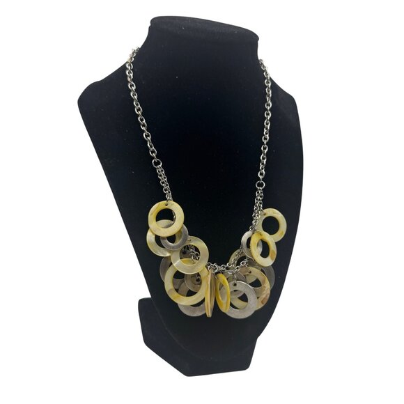 Silver Tone and Shell Multi Disk Necklace Adjustable 18-21 inches Pale Yellow - Picture 5 of 7